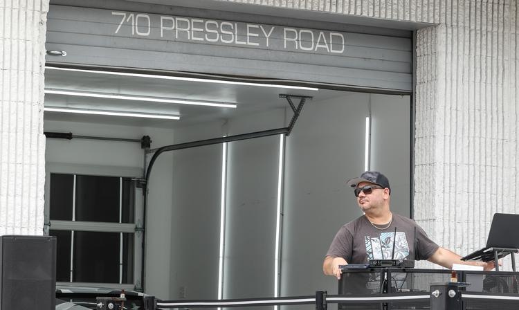 The 710 Pressley Road bay door at the GMP Performance Charlotte shop