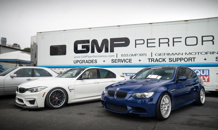 The GMP Performance race trailer with BMW M cars at the Lake Norman shop in Mooresville